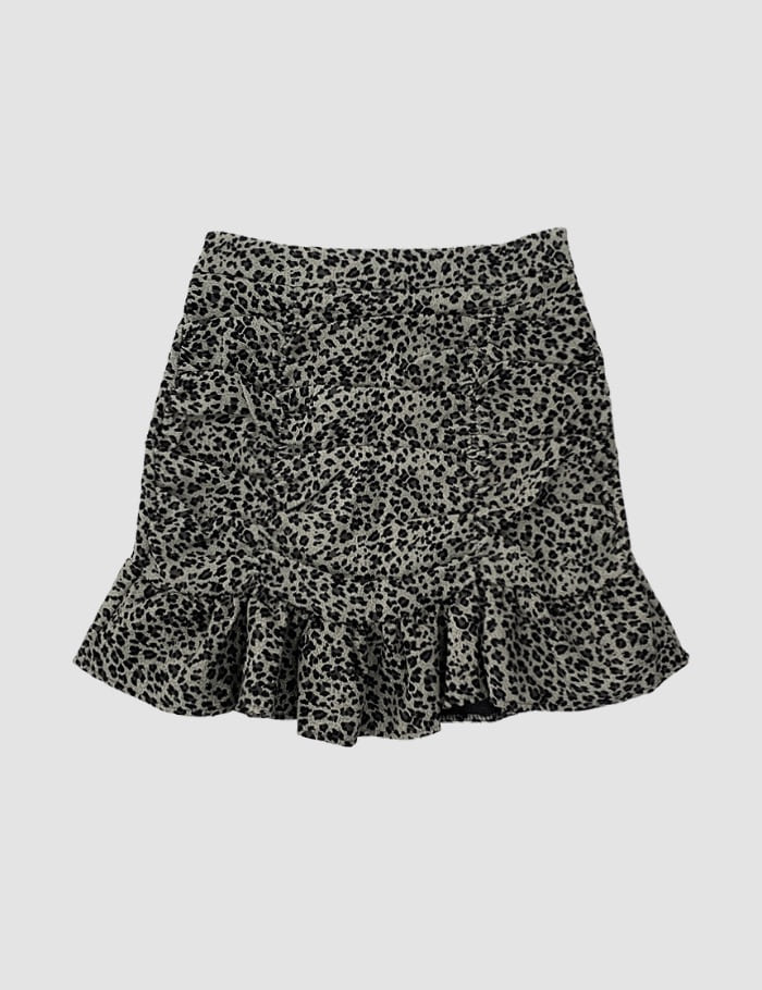 leopard shirring mini skirt