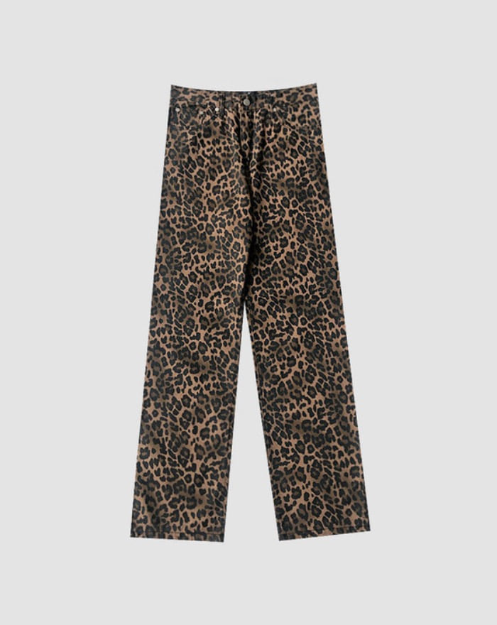 [~XL/unisex] leopard cotton wide pants