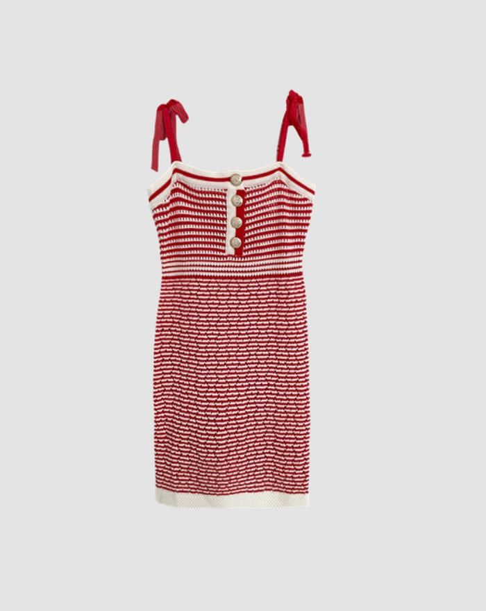 striped strap punching knit mini dress