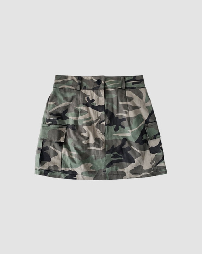camo pocket cotton poly mini skirt