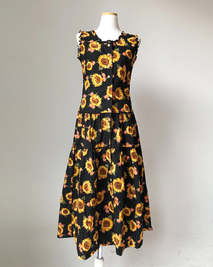 [30%] sunflower button long dress