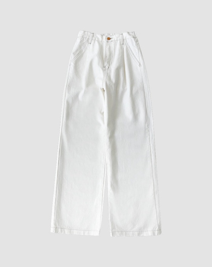 [~3XL] stitched pintuck back banding cotton wide long pants