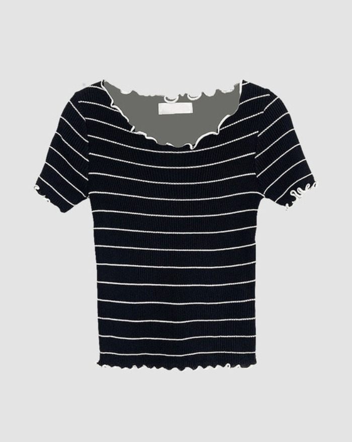 daily wave striped cotton short sleeve T-shirt