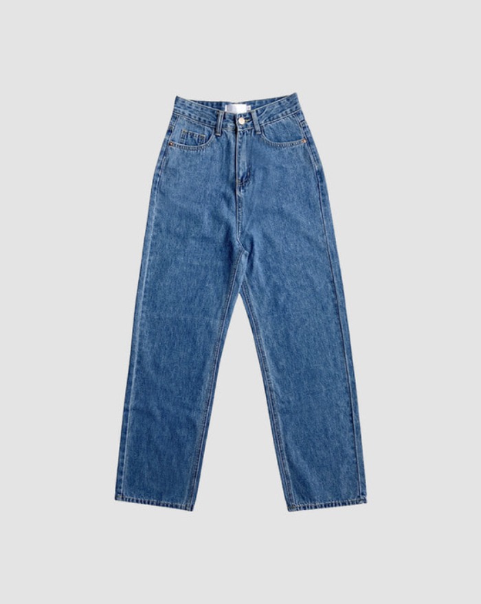 basic medium blue wide long denim pants