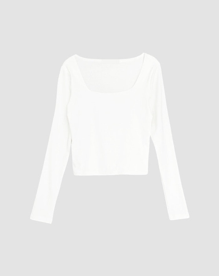 square neck cropped long sleeve t-shirt