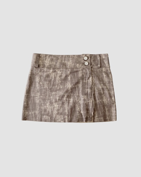 crack pattern slit two-button low mini skirt