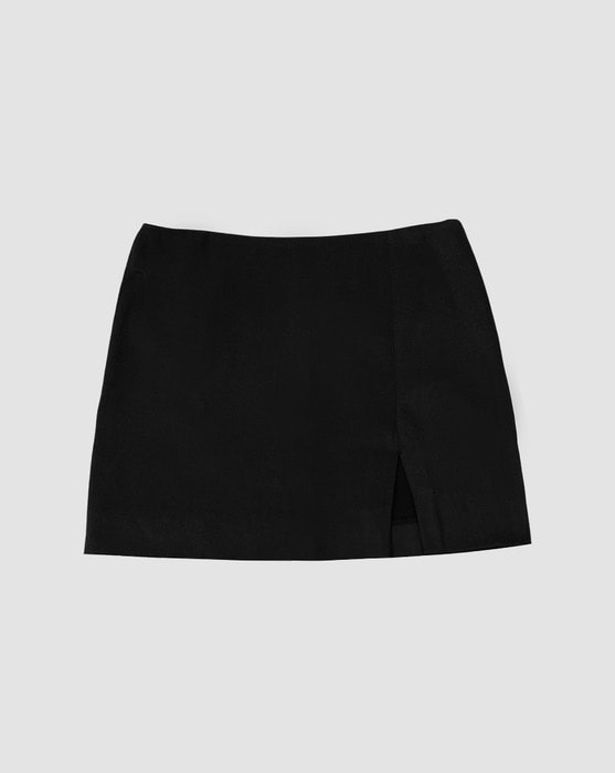 black satin silk slit mini skirt