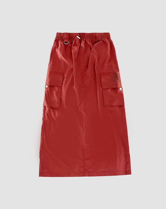 Nylon rustic pocket banding long skirt
